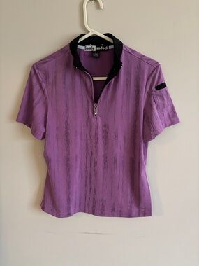jamie sadock purple short-sleeve zip polo with black trim